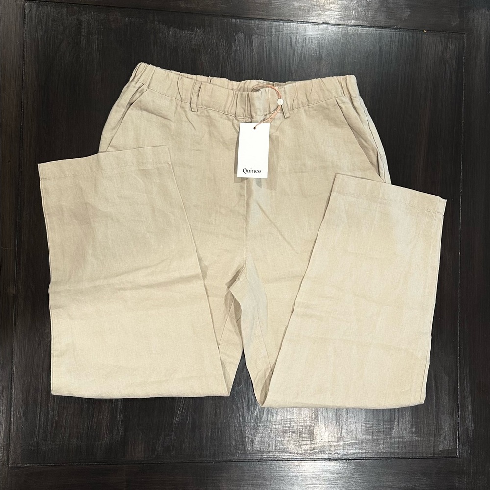 Quince 100% Linen Pants Small Beige Tan | Elastic Waist | NWT - Picture 6 of 10